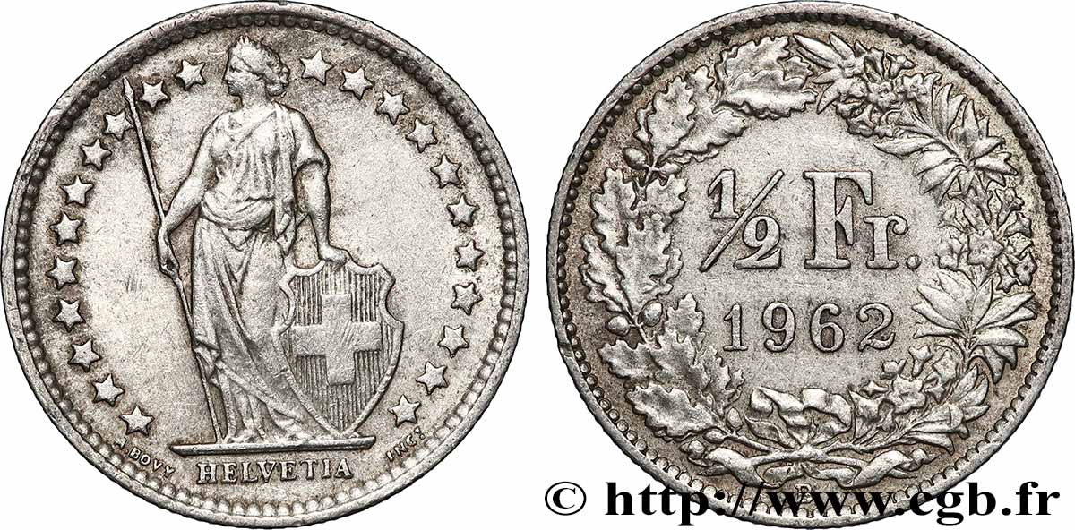 SWITZERLAND 1/2 Franc Helvetia 1962 Berne AU