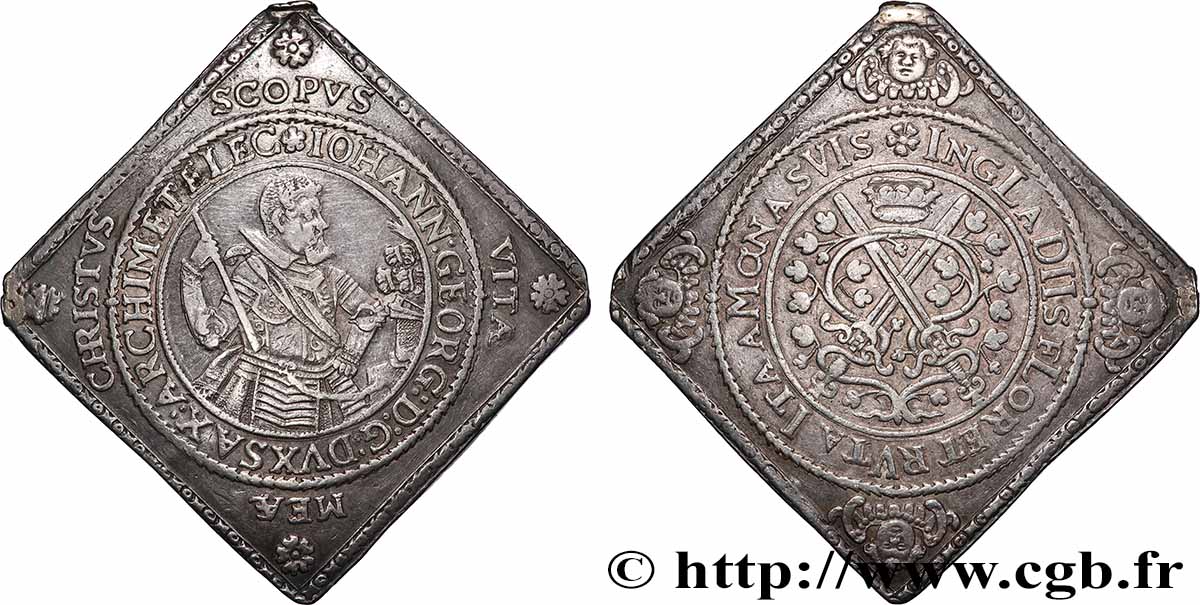 ALLEMAGNE - DUCHÉ DE SAXE ÉLECTORALE - LIGNE ALBERTINE - JEAN GEORGES Ier Thaler Klippe 1615 Dresde TTB+