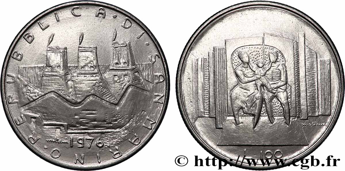 SAINT-MARIN 100 Lire 3 tours / sécurité sociale : famille réunie 1976 Rome SUP