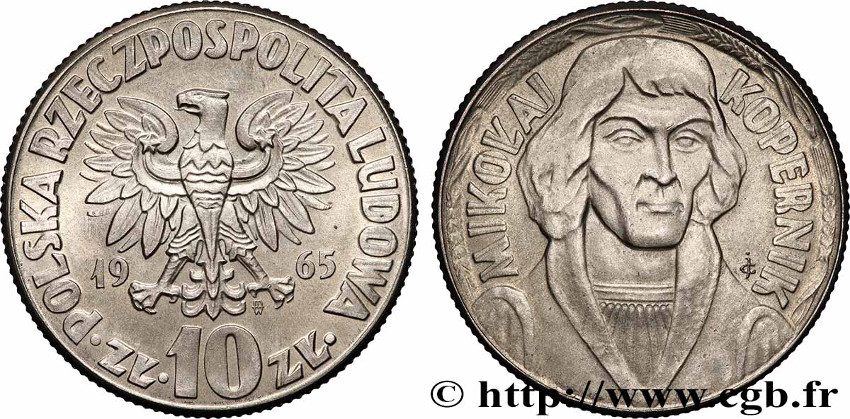 POLOGNE 10 Zlotych Nicolas Copernic 1965 Varsovie TTB