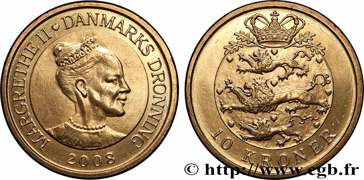 DANEMARK 10 Kroner reine Margrethe II 2008 Copenhague SPL