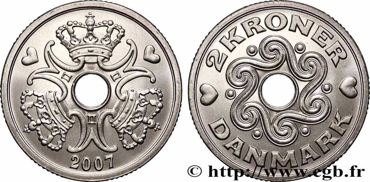 DINAMARCA 2 Kroner Margrethe II 2007 Copenhague SC