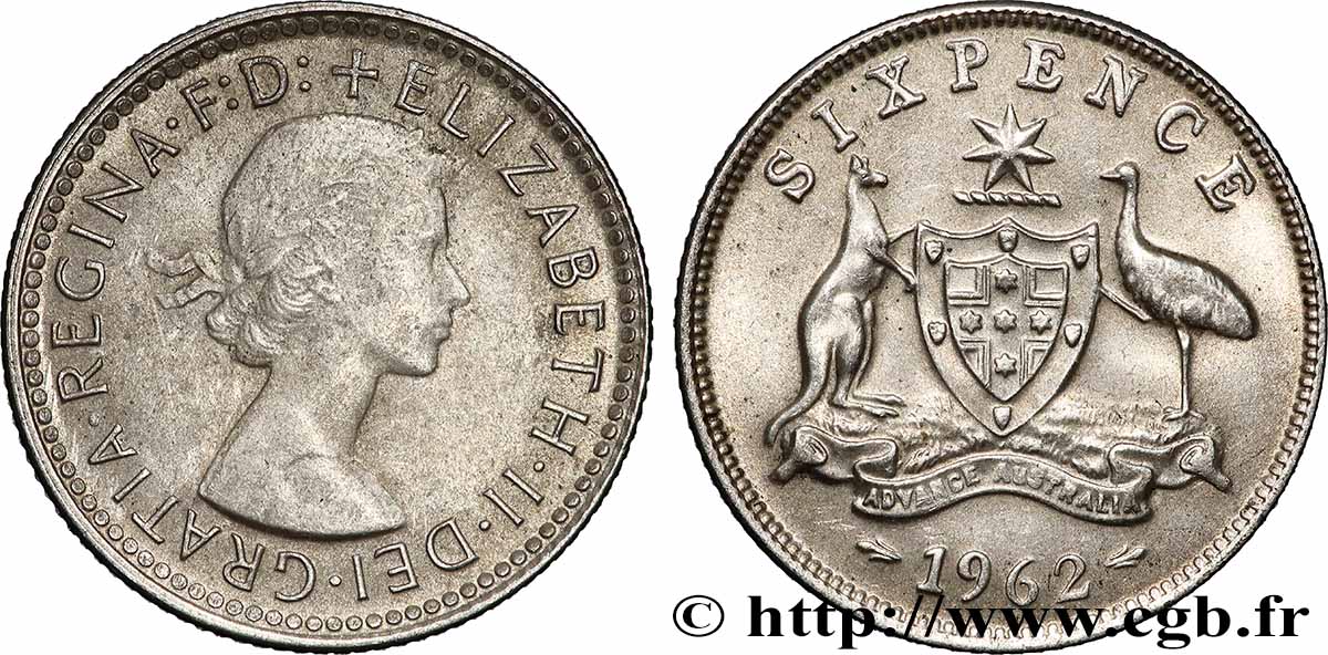 AUSTRALIE 6 Pence Elisabeth II 1962 Melbourne TTB
