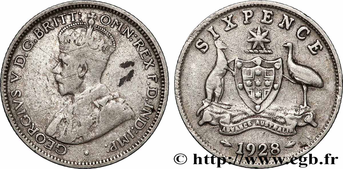 AUSTRALIE 6 Pence Georges V 1928 TB+