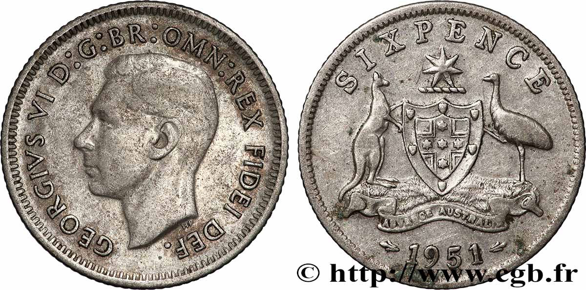 AUSTRALIE 6 Pence Georges VI 1951 Londres TTB