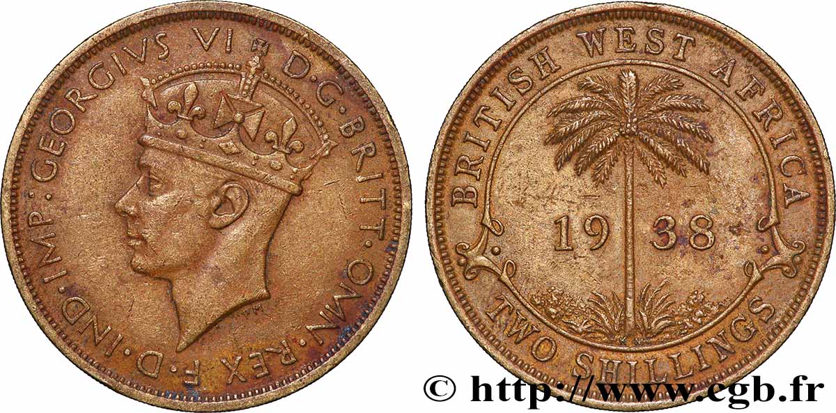 AFRIQUE OCCIDENTALE BRITANNIQUE 2 Shillings Georges VI 1938 Kings Norton - KN TTB+