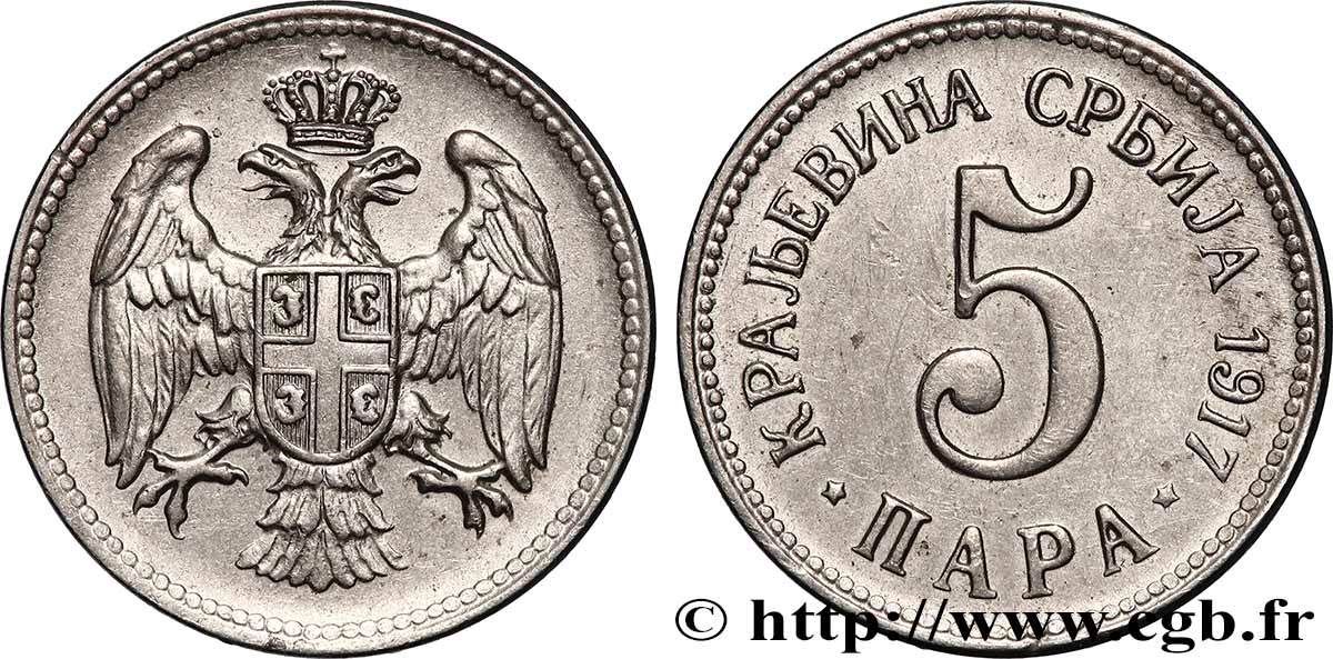 SERBIEN 5 Para aigle bicéphale 1917 Providence SS