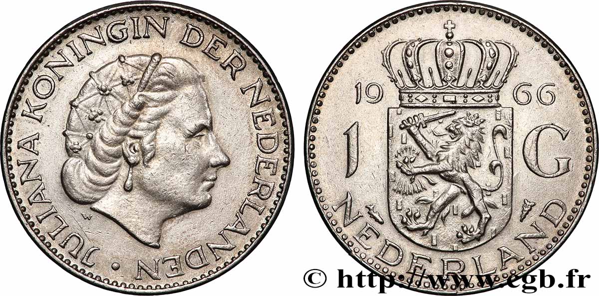 NETHERLANDS 1 Gulden Juliana 1966 Utrecht AU