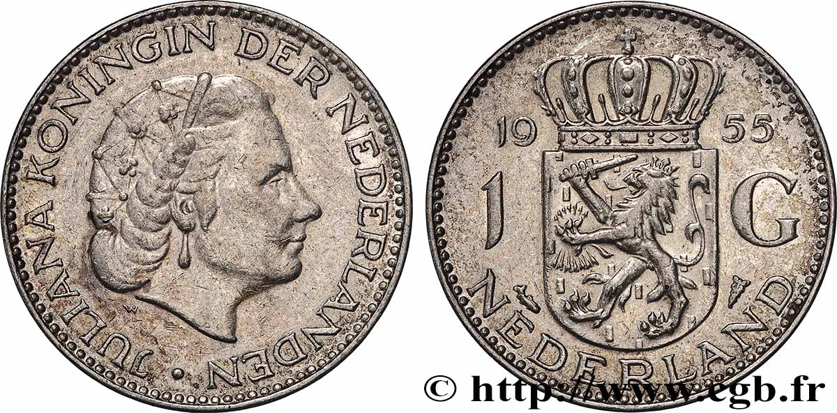 PAYS-BAS 1 Gulden Juliana 1955 Utrecht TTB+