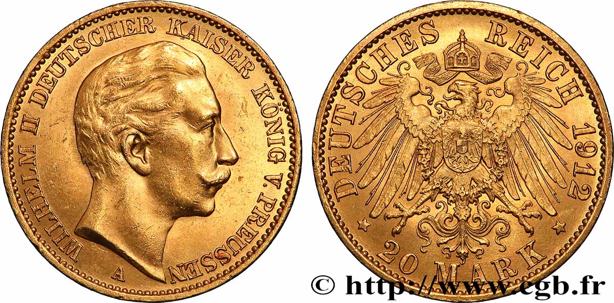 ALLEMAGNE - PRUSSE 20 Mark Guillaume II 1912 Berlin SUP/SPL