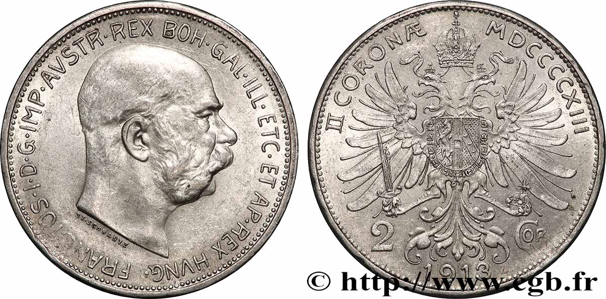 AUTRICHE 2 Corona François-Joseph Ier 1913 SUP