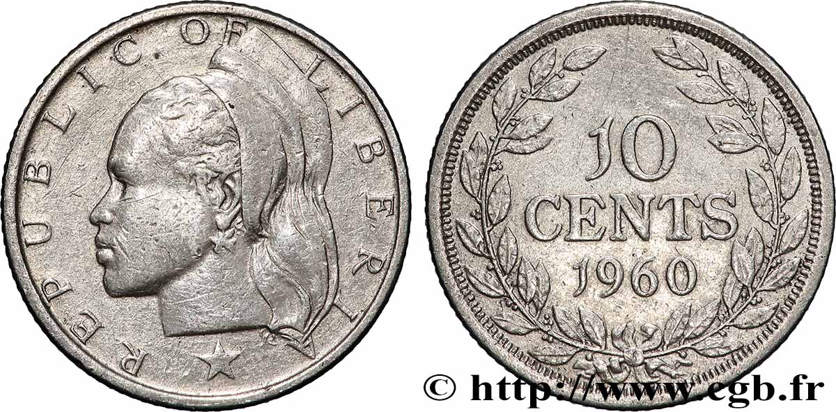 LIBERIA 10 Cents 1960 Philadelphie VF