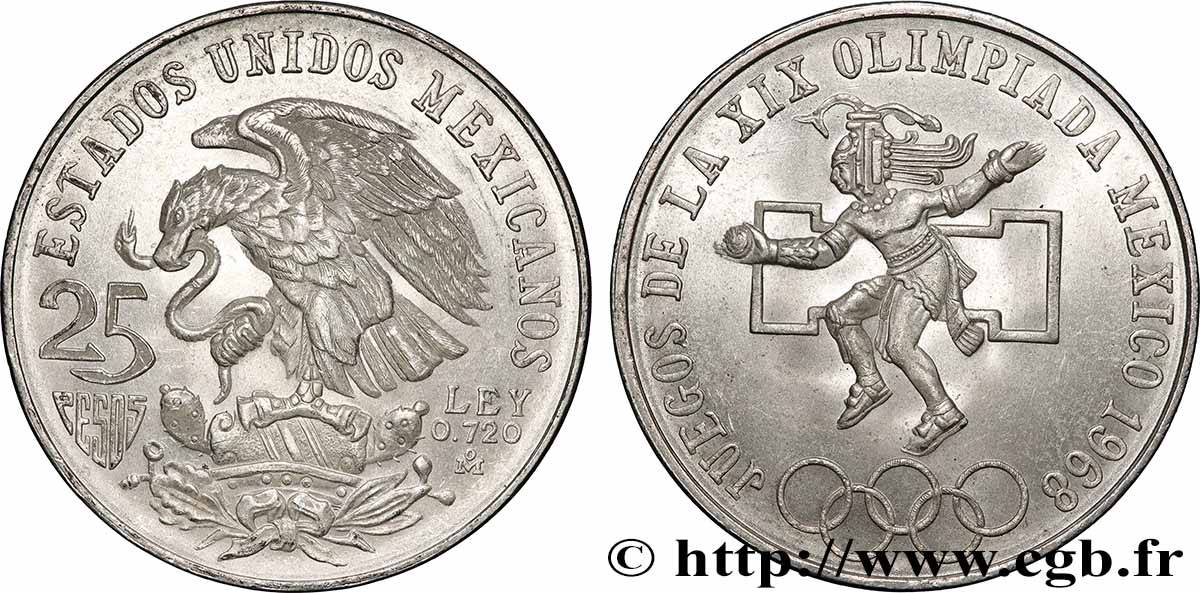 MEXIKO 25 Pesos Jeux Olympiques de Mexico 1968 Mexico VZ+
