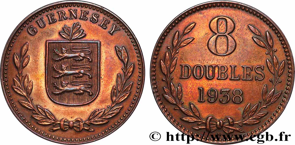 GUERNSEY 8 Doubles armes du baillage de Guernesey 1938 Heaton fVZ
