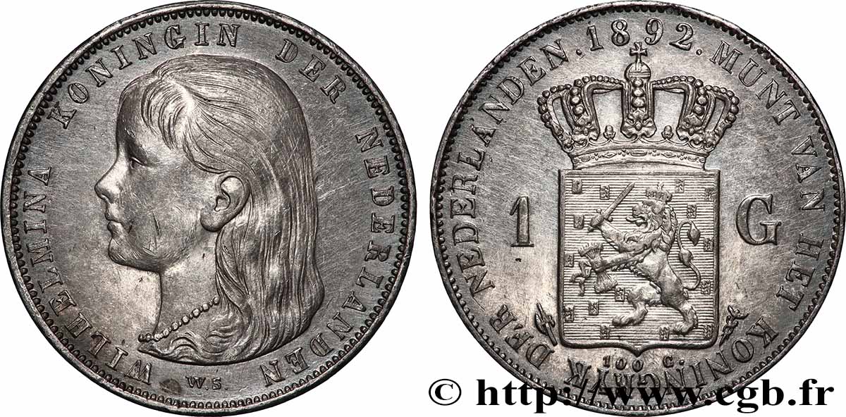 NETHERLANDS 1 Gulden Wilhelmina 1892 Utrecht AU