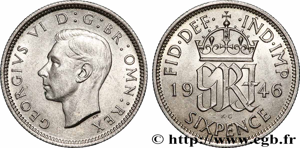 VEREINIGTEN KÖNIGREICH 6 Pence Georges VI 1946 Londres fST