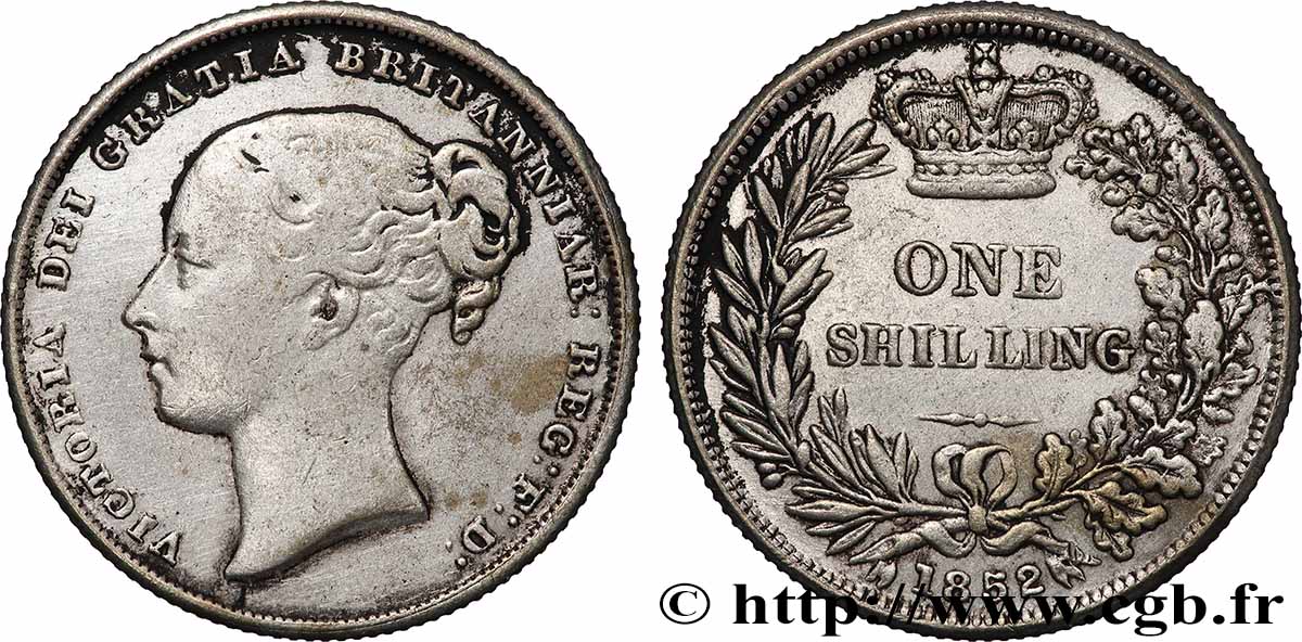 GRANDE BRETAGNE - VICTORIA 1 Shilling tête jeune 1852 TTB