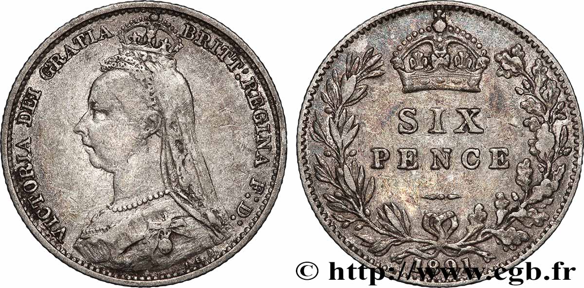 VEREINIGTEN KÖNIGREICH 6 Pence Victoria buste du Jubilé 1891 SS