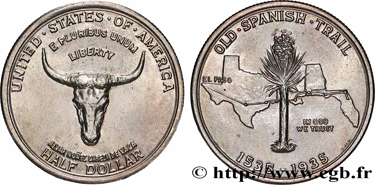 ÉTATS-UNIS D AMÉRIQUE 1/2 Dollar Vieux Sentier Espagnol 1935 Philadelphie SUP