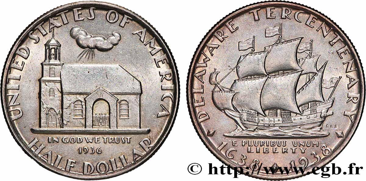 UNITED STATES OF AMERICA 1/2 Dollar Tricentenaire du Delaware 1936 Philadelphie MS