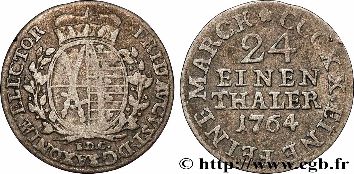 ALLEMAGNE - SAXE 1/24 Thaler Friedrich August II 1764 TB