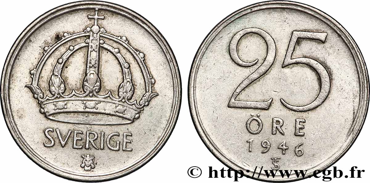 SWEDEN 25 Ore Gustave V 1946 Kungsholmen AU