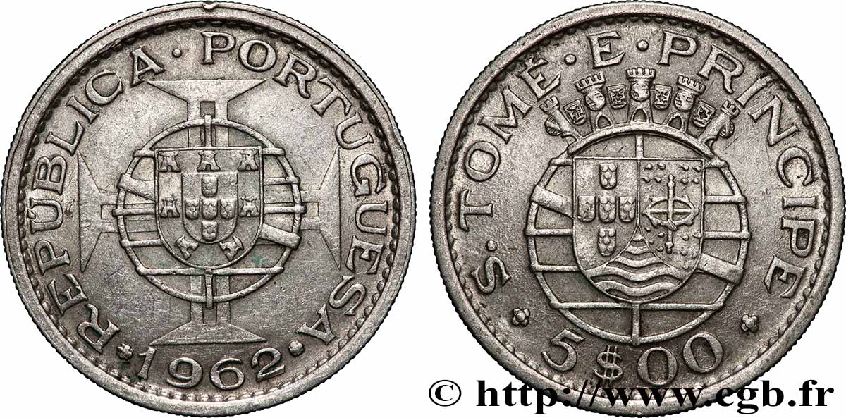 SAO TOME E PRINCIPE 5 Escudos colonie portugaise 1962 Lisbonne AU