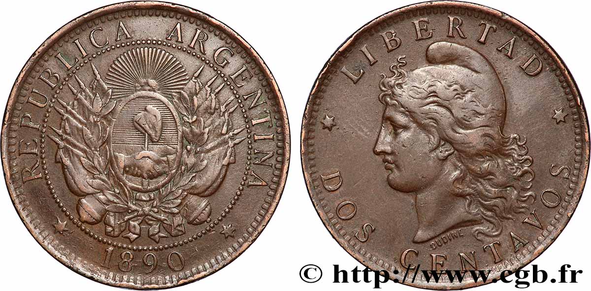 ARGENTINIEN 2 Centavos 1890 SS