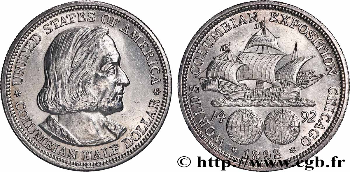 UNITED STATES OF AMERICA 1/2 Dollar Exposition Colombienne de Chicago 1892 Philadelphie MS