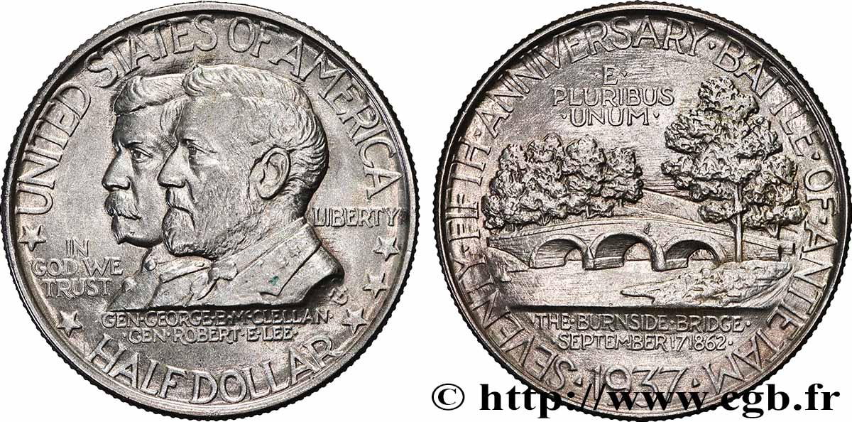 VEREINIGTE STAATEN VON AMERIKA 1/2 Dollar 75e Anniversaire de la Bataille d’Antietam 1937 Philadelphie fST