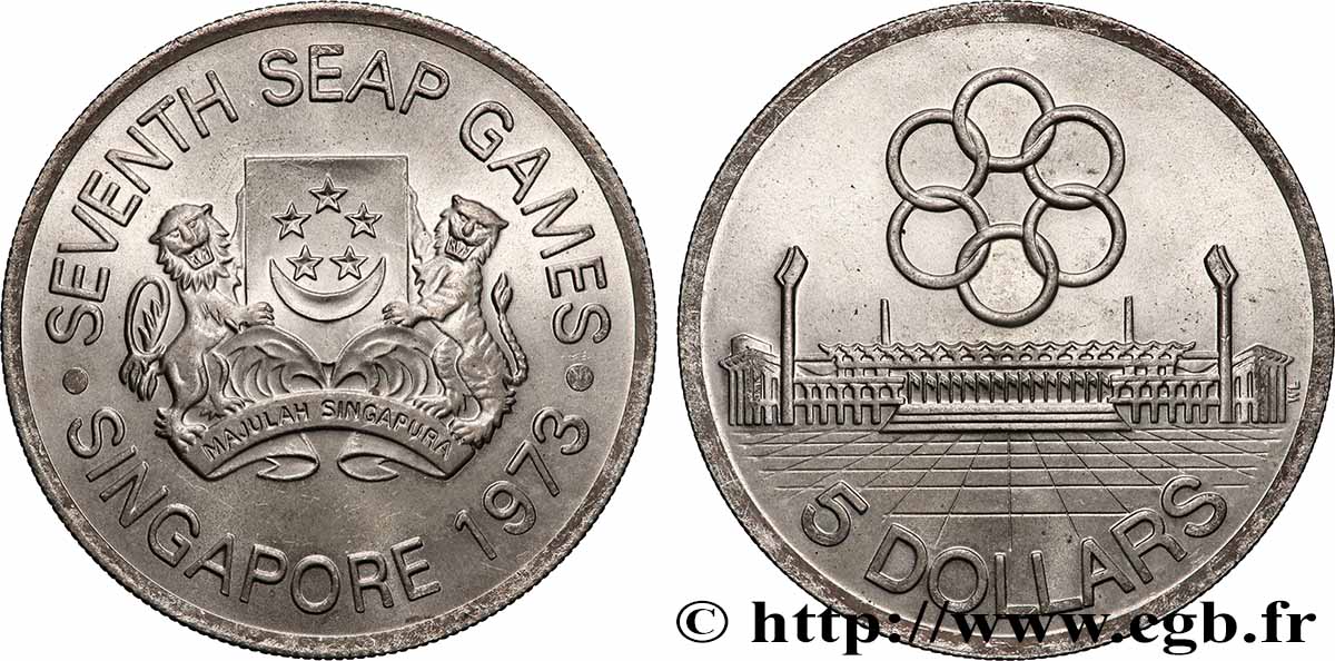 SINGAPOUR 5 Dollars 7e jeux d’Asie du Sud-Est 1973 SUP