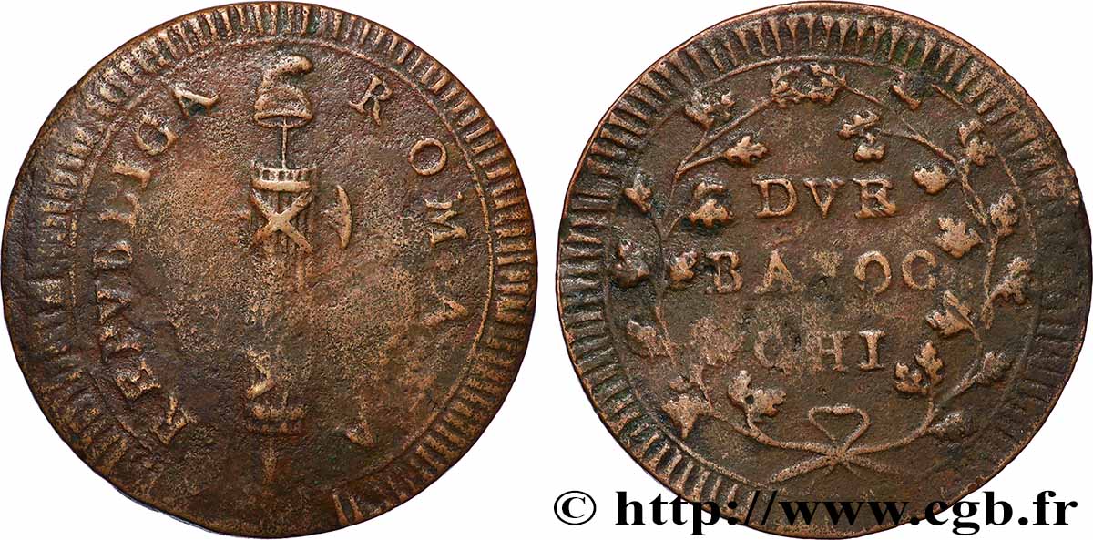ITALY - ROMAN REPUBLIC 2 Baiocchi N.D. Rome VF
