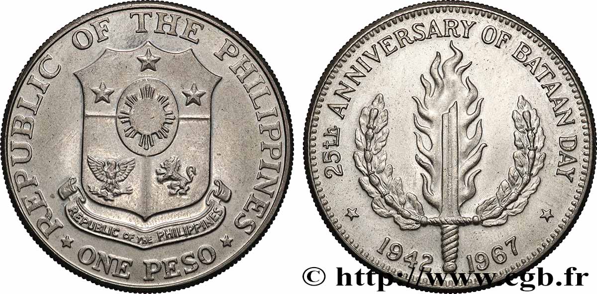 PHILIPPINES 1 Peso 25e anniversaire du jour de Bataan 1967 San Francisco SUP