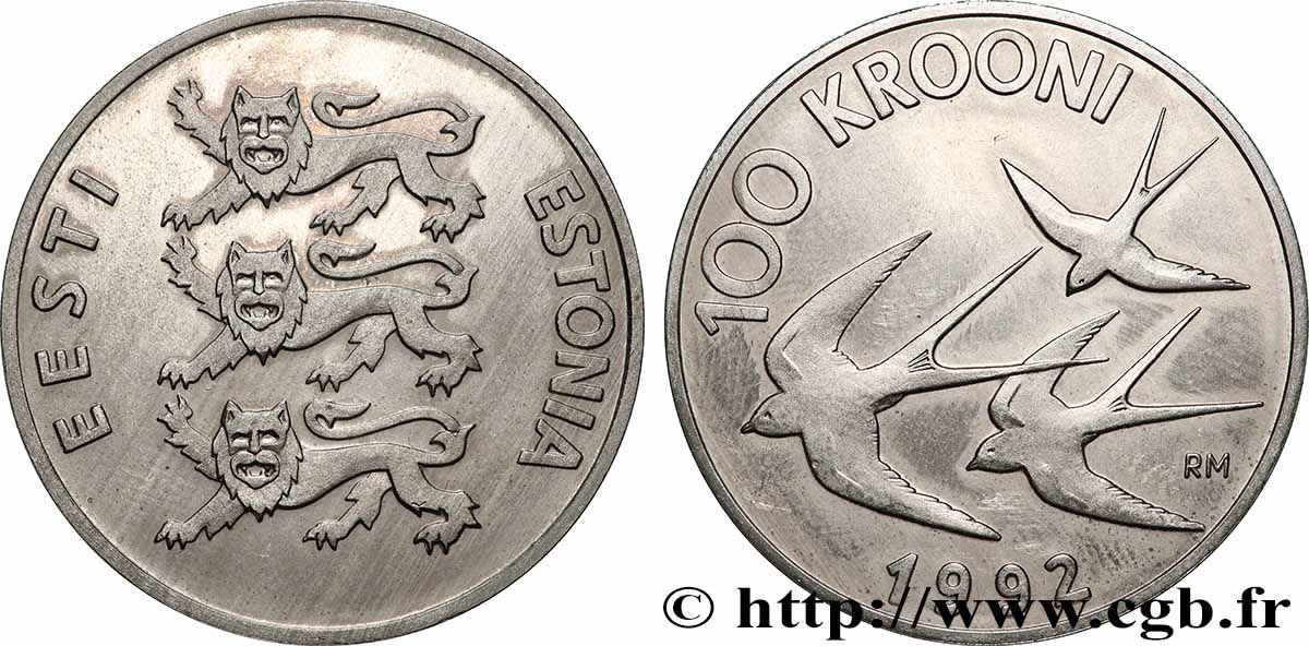 ESTONIA 100 Krooni Réforme monétaire 1992 Tallinn MS