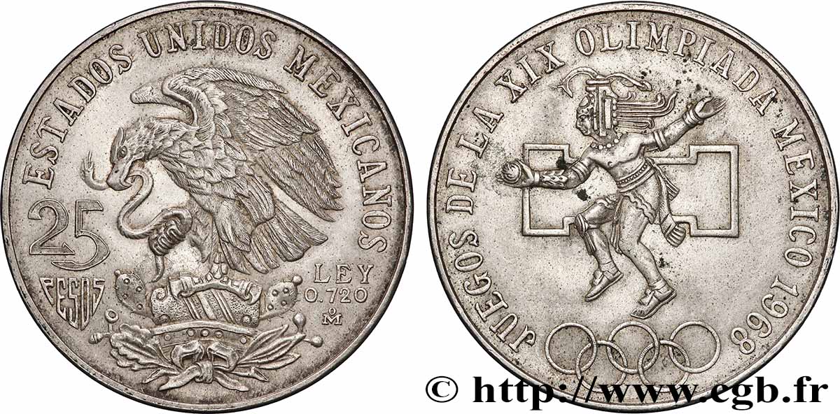 MEXIQUE 25 Pesos Jeux Olympiques de Mexico 1968 Mexico TTB+