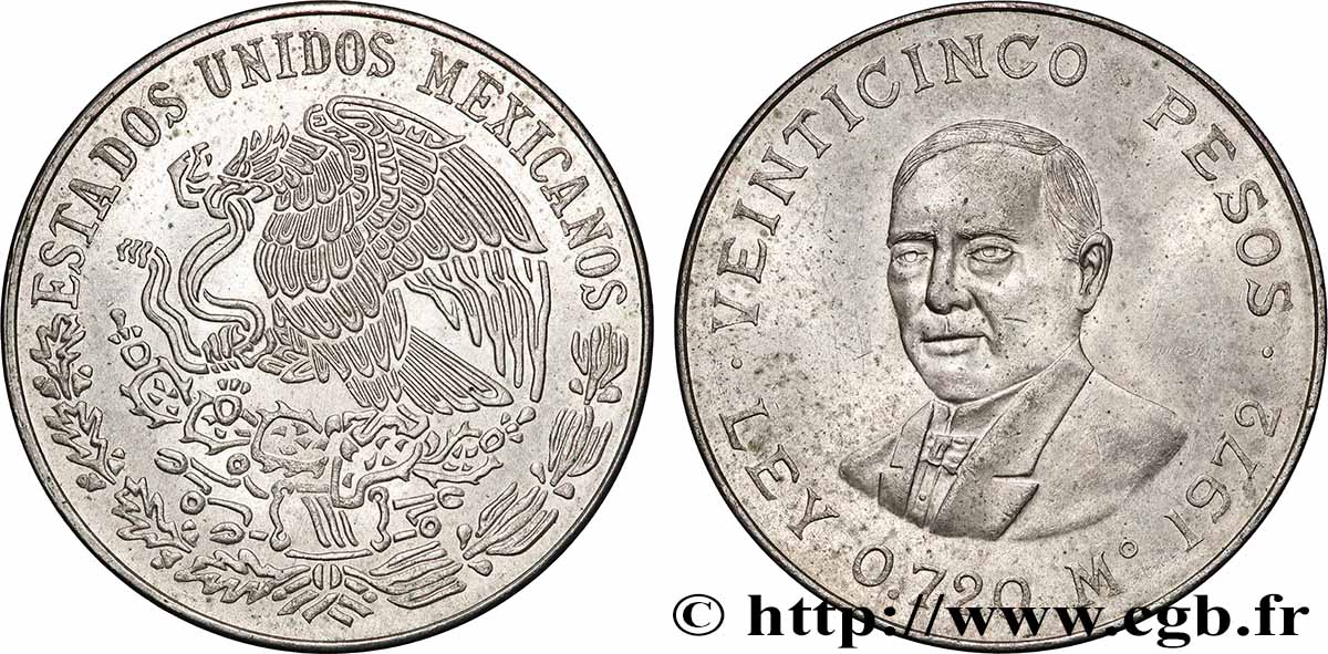 MEXIQUE 25 Pesos Benito Juarez 1972 Mexico SUP