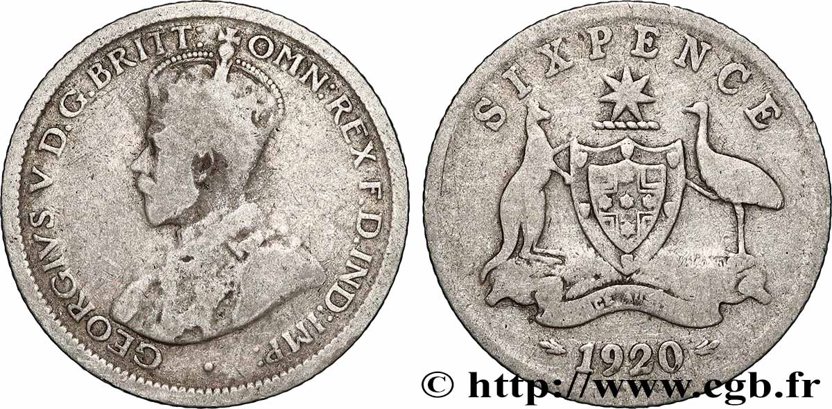 AUSTRALIA 6 Pence Georges V 1920 Melbourne ou Sydney VF