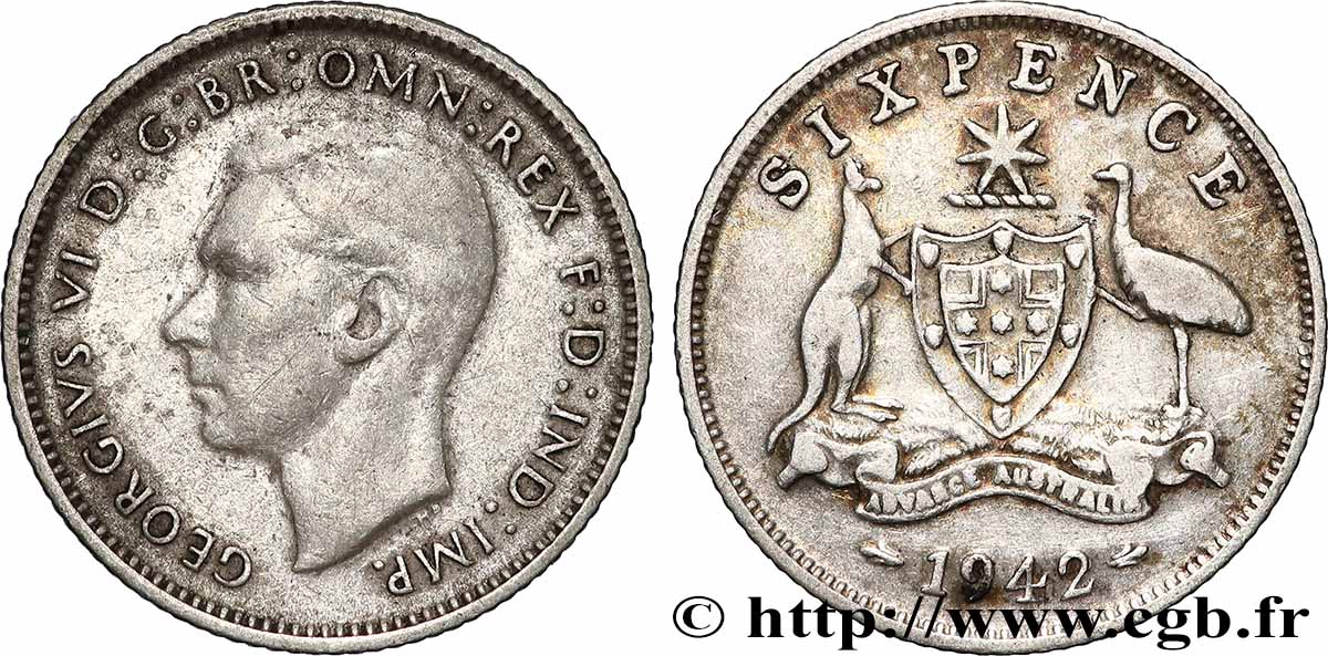 AUSTRALIA 6 Pence Georges VI 1942 Denver - D VF