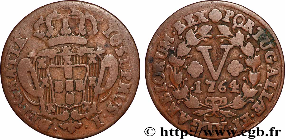 PORTUGAL 5 Réis frappe au nom de Joseph Ier (José) 1764 TB+