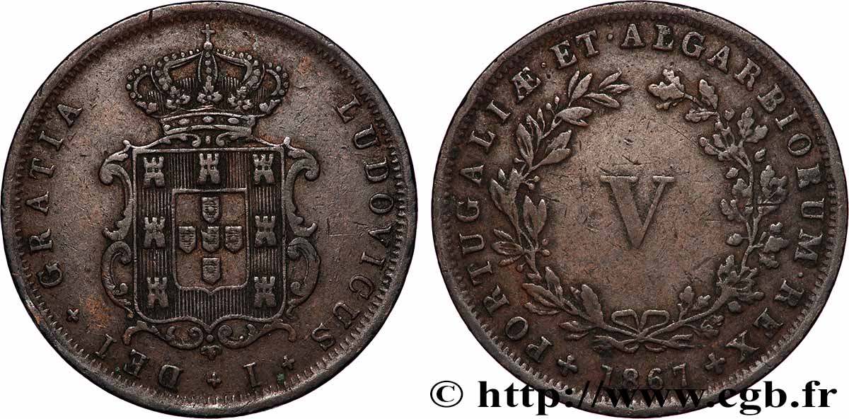 PORTUGAL – KÖNIGREICH PORTUGAL – LUIS I. 5 Réis 1867 SS