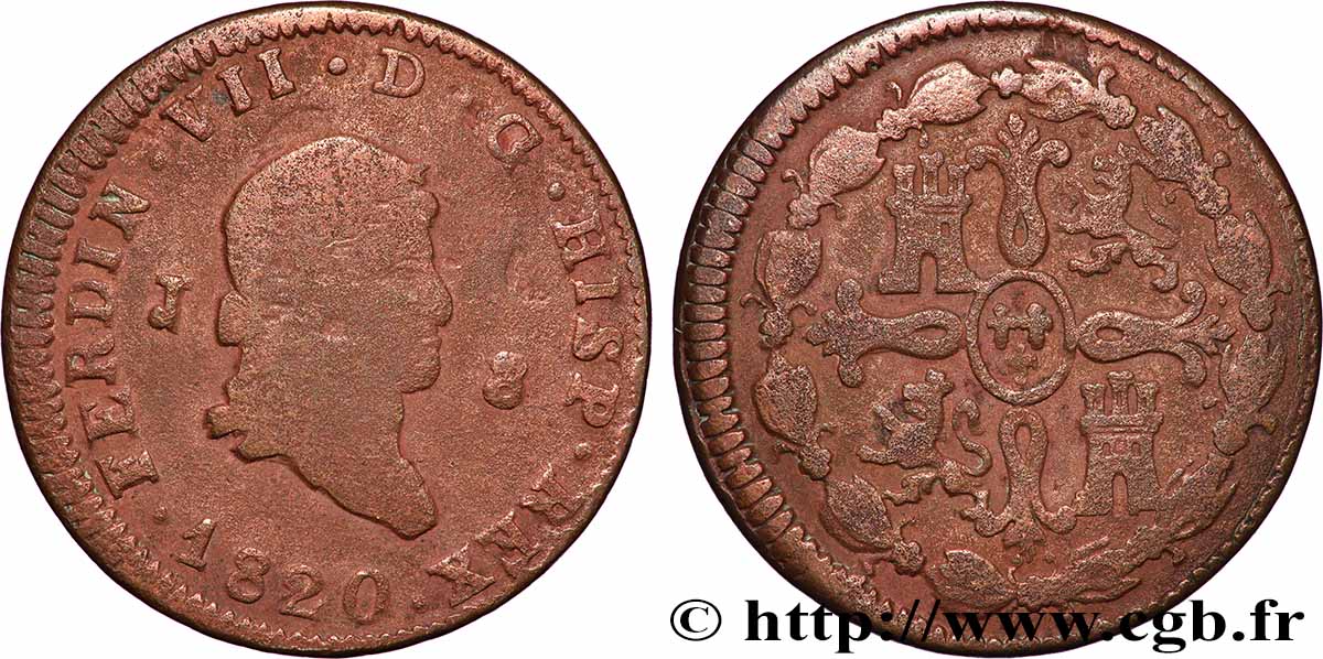 SPANIEN 8 Maravedis Ferdinand VII 1820 Jubia S