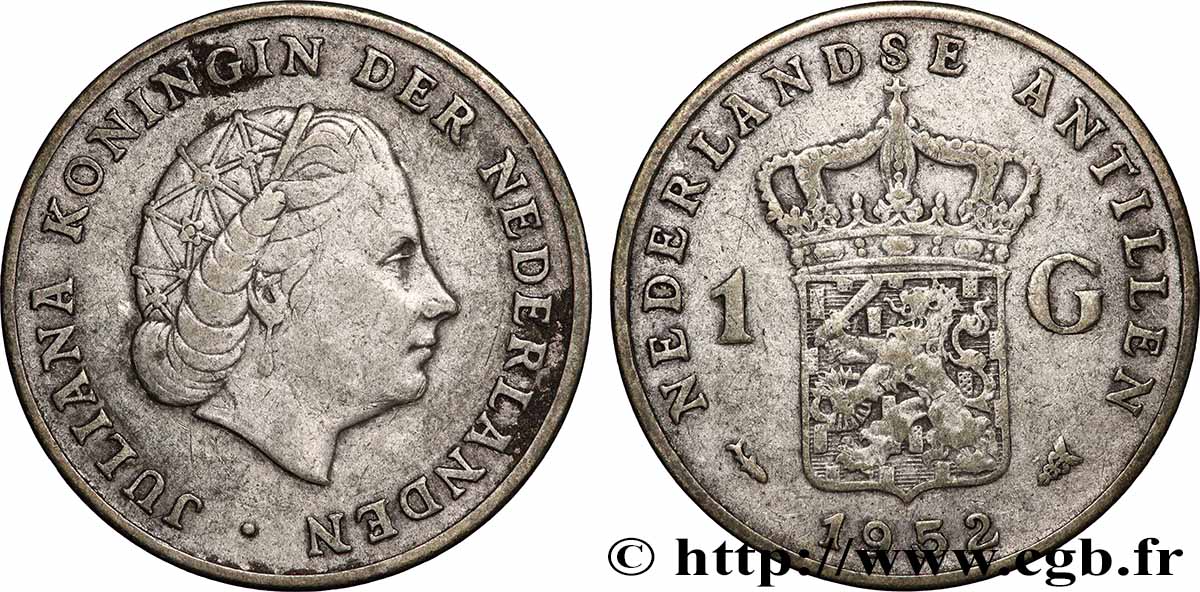 ANTILLES NÉERLANDAISES 1 Gulden reine Juliana 1952 Utrecht TTB