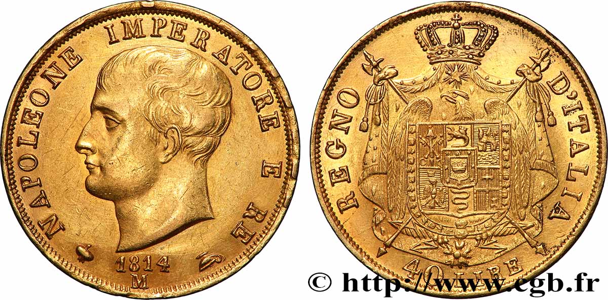 ITALY - KINGDOM OF ITALY - NAPOLEON I 40 Lire 1814 Milan AU
