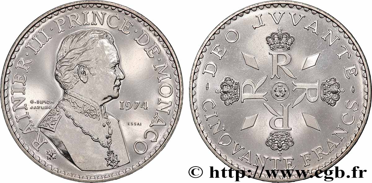 MONACO - PRINCIPAUTÉ DE MONACO - RAINIER III Essai de 50 Francs 1974 Paris SPL
