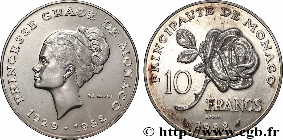 MONACO Essai de 10 Francs princesse Grace de Monaco 1982 Paris SC