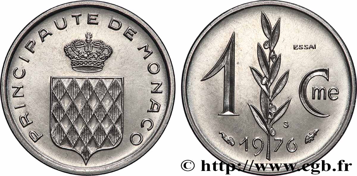 MONACO Essai de 1 Centime écu couronné 1976 Paris MS