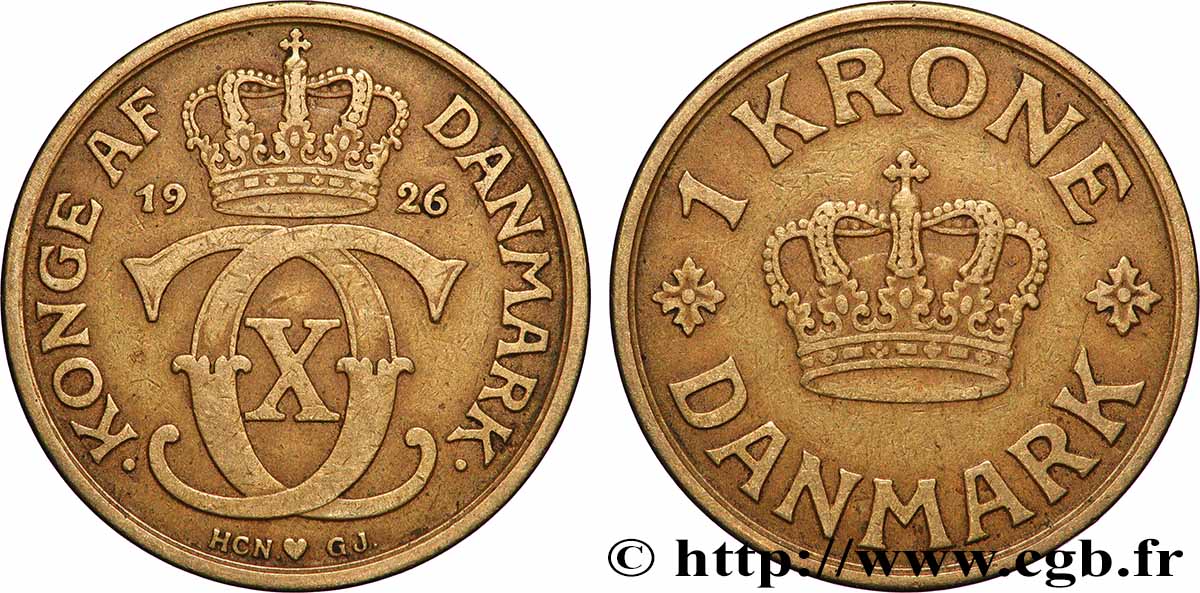 DANEMARK 1 Krone Christian X 1926 Copenhague TTB