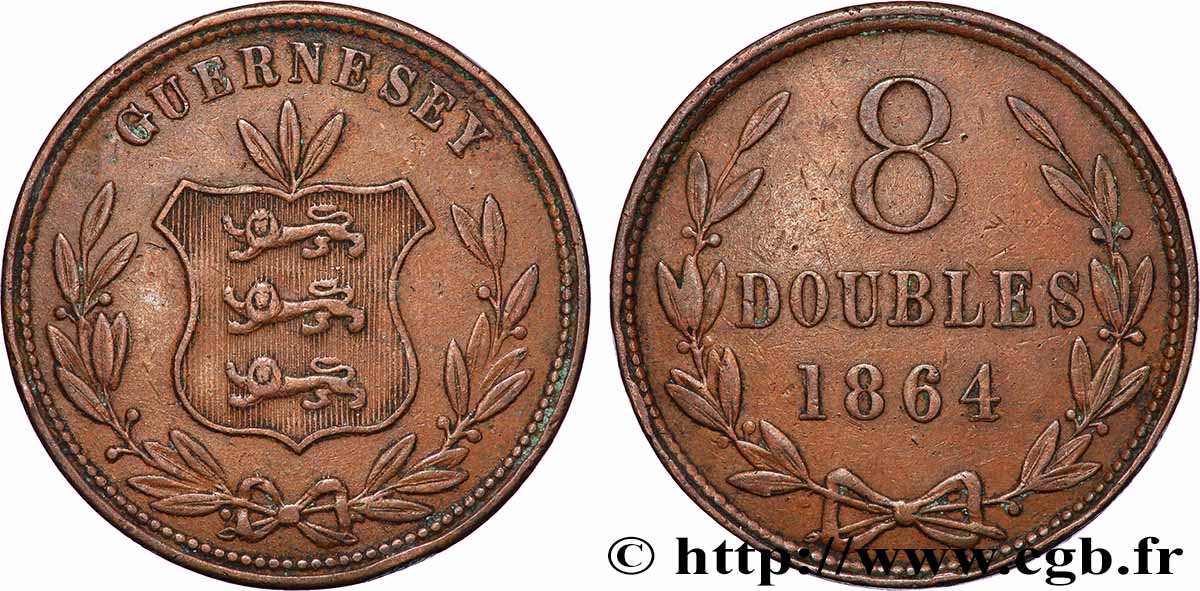 GUERNSEY 8 Doubles armes du baillage de Guernesey 1864 Heaton MBC