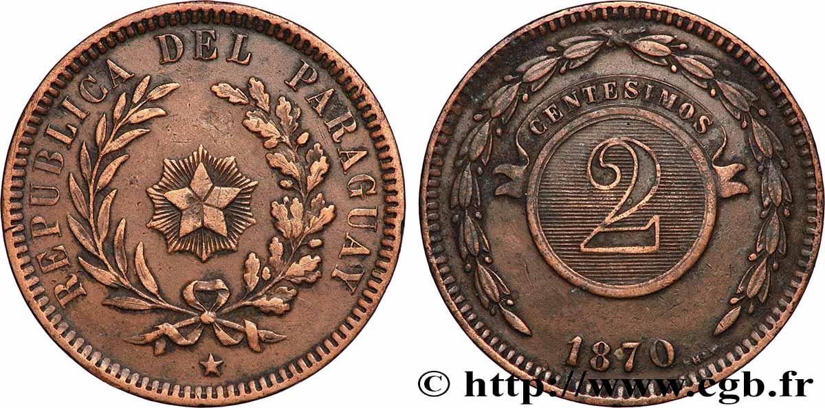 PARAGUAY 2 Centesimos 1870 Birmingham TTB