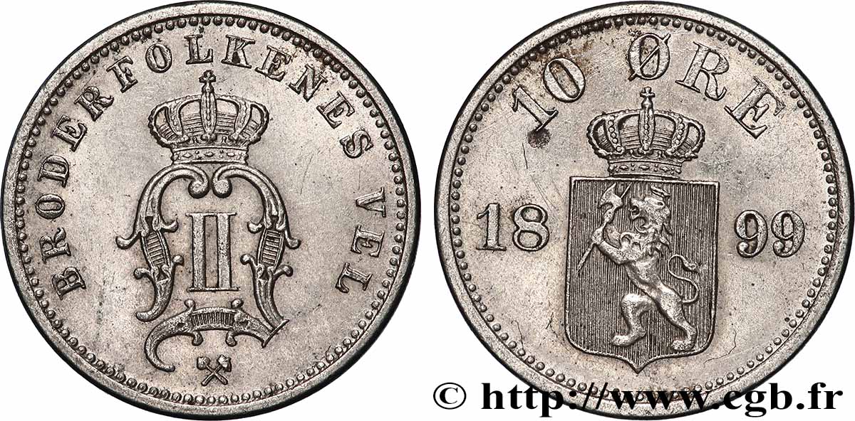 NORWAY 10 Ore Oscar II 1899 AU